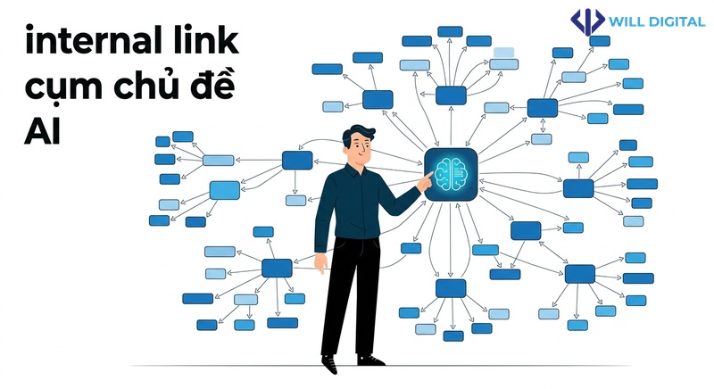 Nhân vật nam sử dụng internal link theo cụm chủ đề để AI trích dẫn
