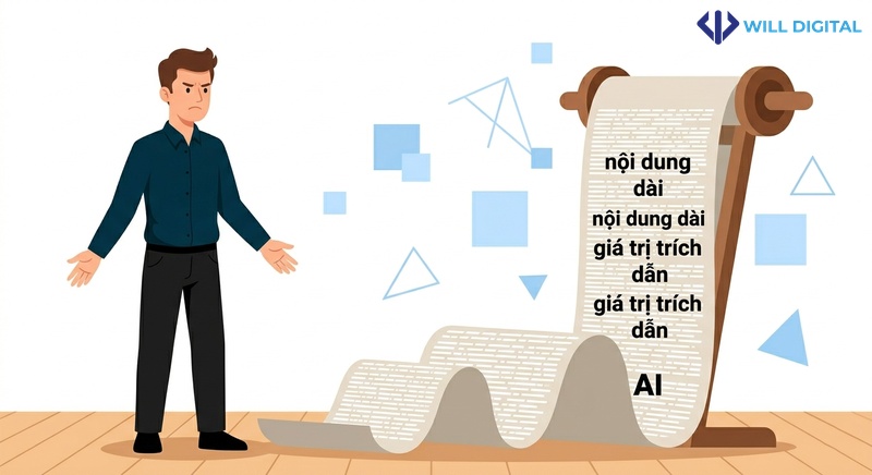 Nhân vật nam thất vọng trước cuộn giấy dài không có giá trị