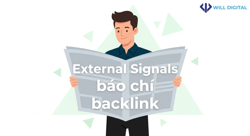 Nhân vật cầm tờ báo lớn về External Signals và báo chí