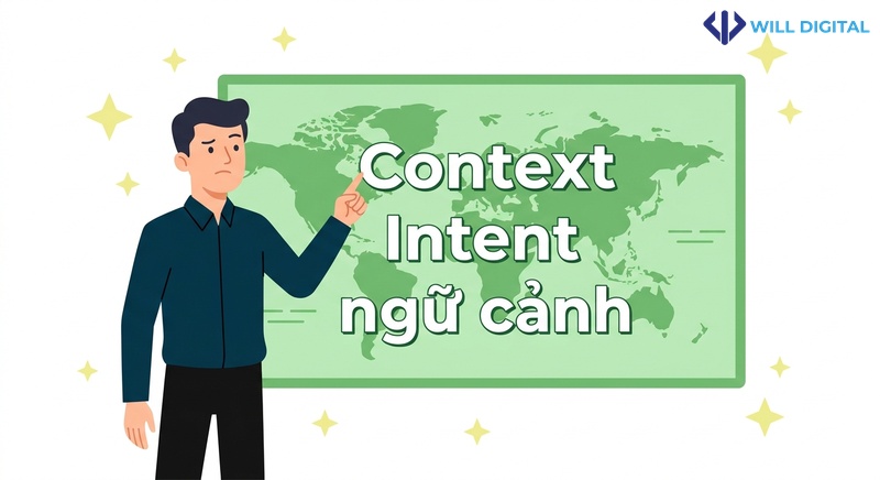 Nhân vật đứng bên bản đồ lớn về Context và Intent