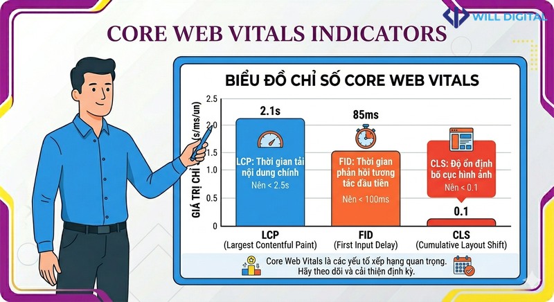 Biểu đồ chỉ số Core Web Vitals trong tối ưu tốc độ tải trang