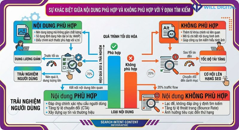 Biểu đồ so sánh nội dung phù hợp và không phù hợp với ý định tìm kiếm