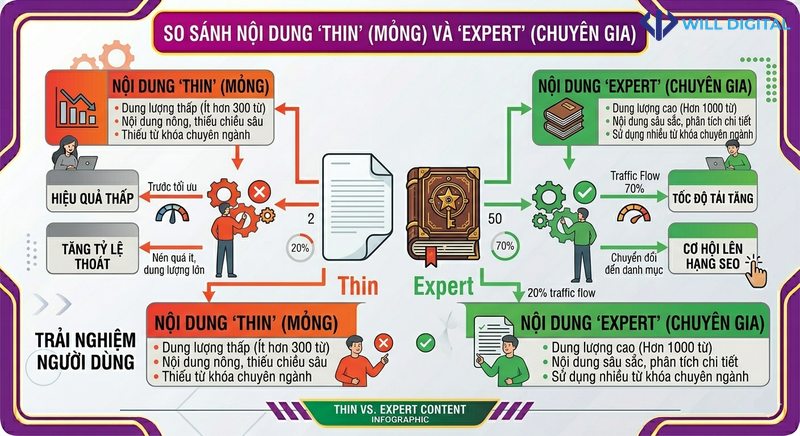 Infographic so sánh nội dung thin và expert trong SEO