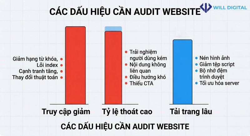 Biểu đồ cột về các dấu hiệu cần audit website