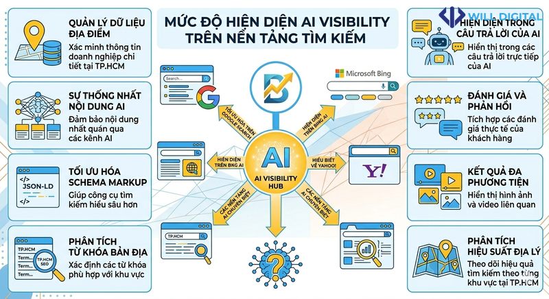 Infographic mức độ hiện diện AI Visibility trên nền tảng tìm kiếm