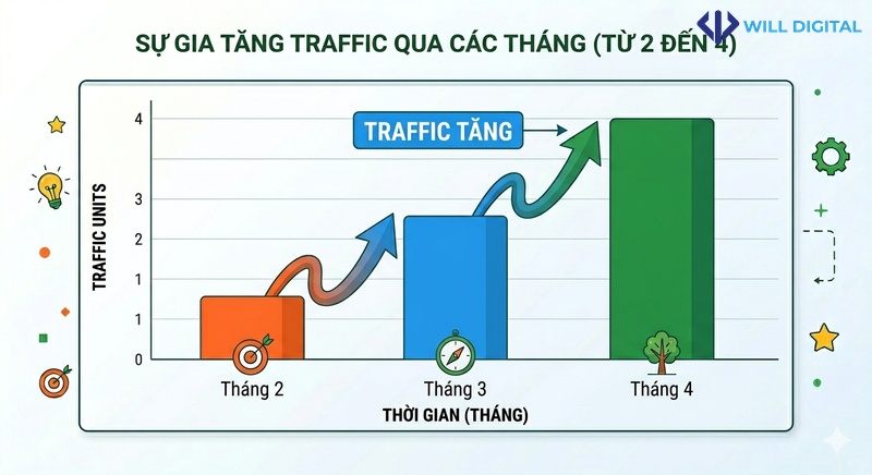 Biểu đồ cột tăng trưởng traffic giai đoạn 2 SEO