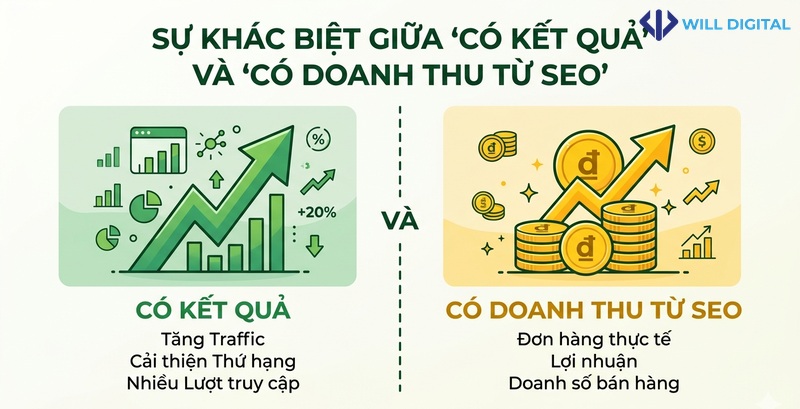 Hoạt họa sự khác biệt giữa traffic và doanh thu từ SEO