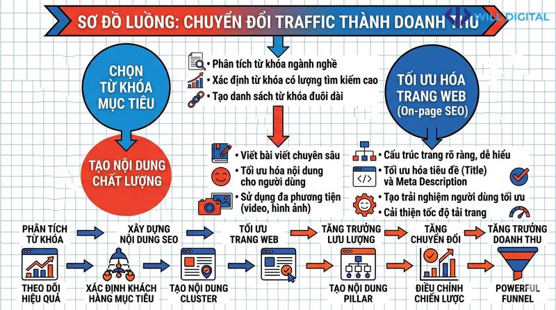Sơ đồ quy trình tối ưu hóa traffic thành doanh thu