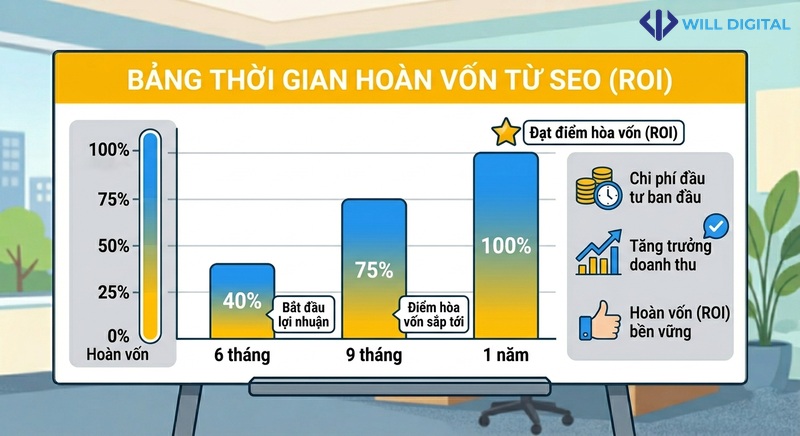 Biểu đồ thời gian hoàn vốn từ SEO từ 6 tháng đến 1 năm