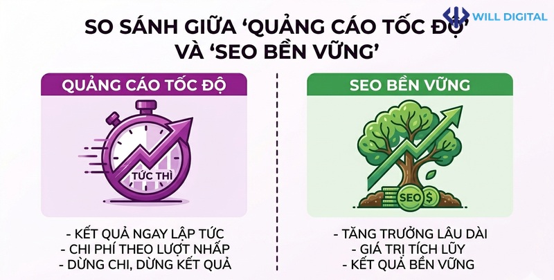 Hoạt họa so sánh kỳ vọng SEO và quảng cáo