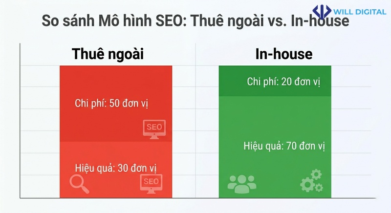 Biểu đồ so sánh giữa thuê ngoài và in-house trong chiến lược SEO