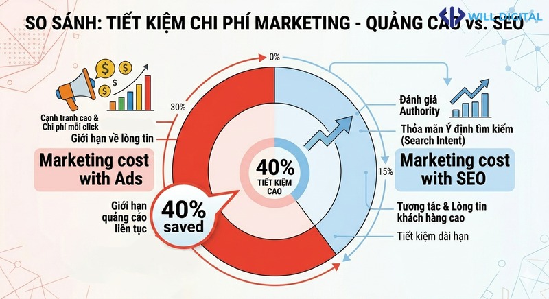 Biểu đồ tròn tiết kiệm chi phí marketing khi dùng SEO