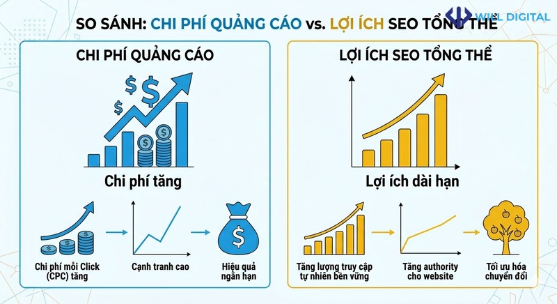 Biểu đồ chi phí quảng cáo và lợi ích của SEO tổng thể