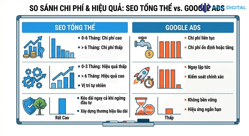 Biểu đồ so sánh SEO tổng thể và Google Ads