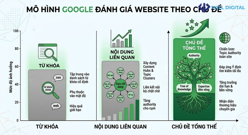 Biểu đồ cột về cách Google đánh giá website theo chủ đề