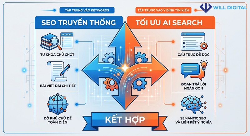 Infographic kết hợp SEO truyền thống và tối ưu AI Search