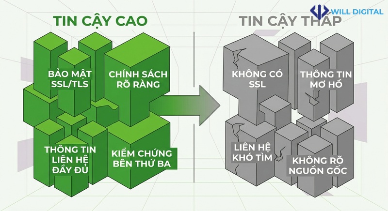 Biểu đồ so sánh độ tin cậy của website với nội dung chất lượng