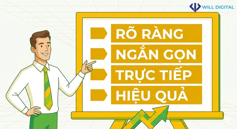 Nhân vật hoạt hình trình bày bảng gạch đầu dòng về viết ngắn gọn cho ChatGPT SEO