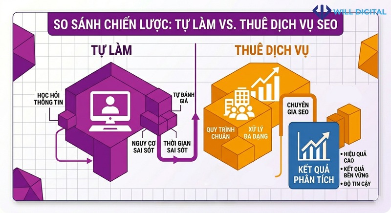 So sánh giữa tự làm và thuê dịch vụ SEO