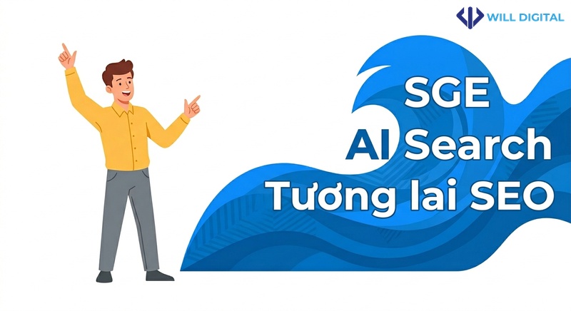 Nhân vật nam công sở chỉ vào biểu đồ SGE và tương lai SEO